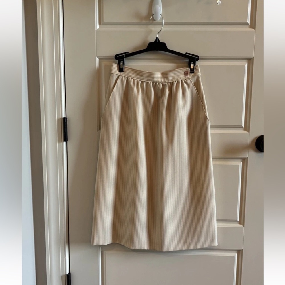 Vtg Sears, Roebuck & Co Tan Pinstripe Perma-Prest Skirt Pencil Sz 8